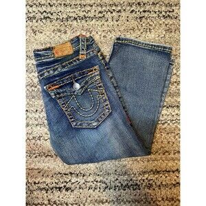 Vintage Rare True Religion Denim Big T Multi Color Stitch Size 28 15x18 USA Made